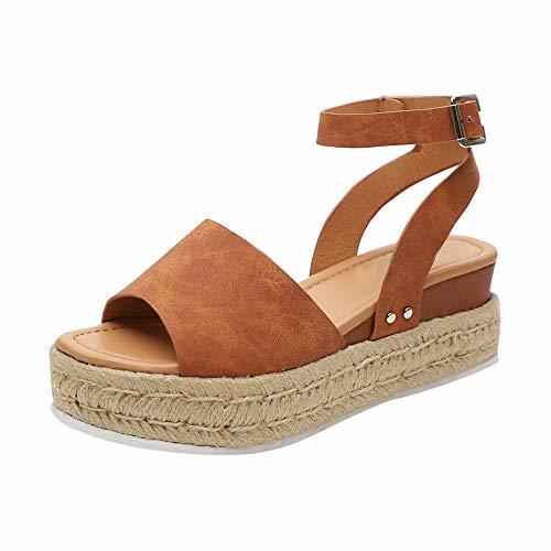 Fashion Sandalias Mujer con Sandalias Wedge Plateau con Correa en el Tobillo Sandalias