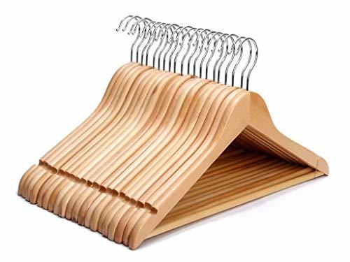 Place RelianceUK 20 Perchas de Madera Resistentes para Ropa con Barra Redonda para