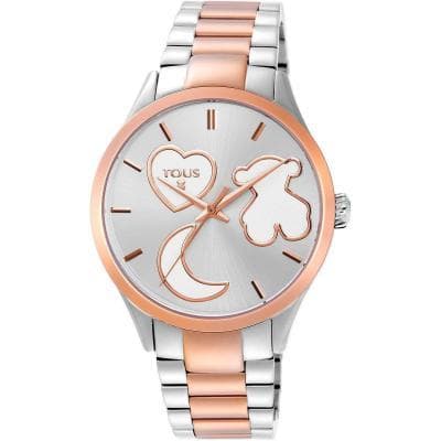 Fashion Reloj tous digital D-Bear de acero IP rosado con correa de Silicona