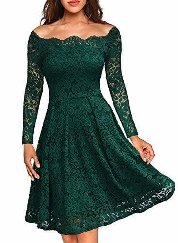 Product Miusol Vintage Encaje Floral Coctel Vestido Corta para Mujer Verde X-Small