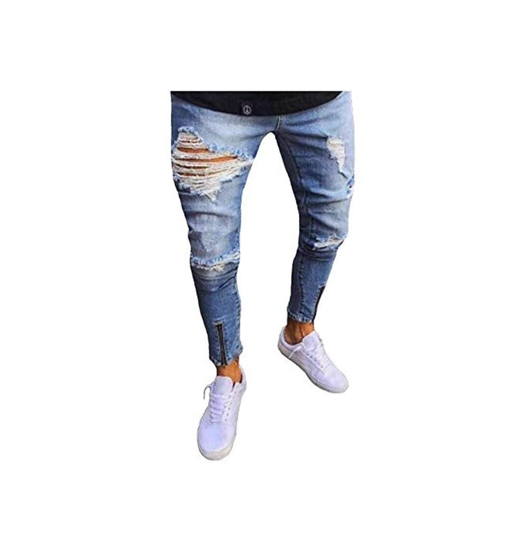 Fashion Lanceyy Pantalones Vaqueros De Los Rasga Chern Hombres Agujeros Simple Estilo Jeans