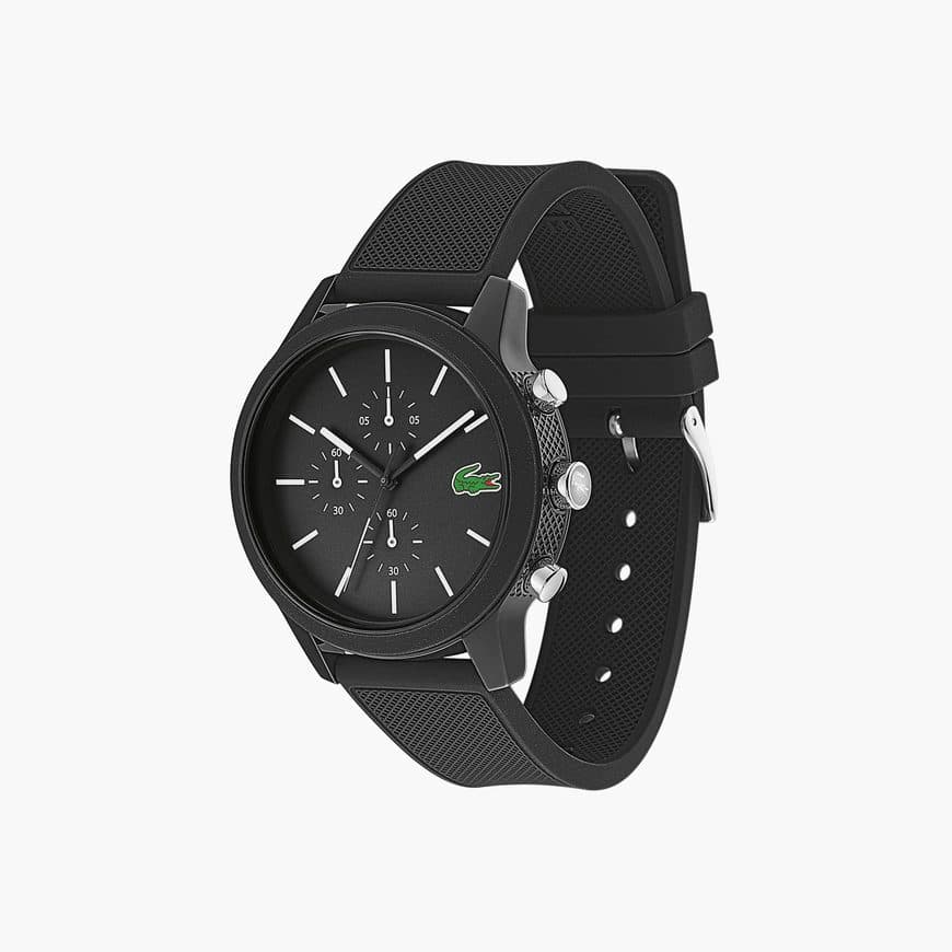 Fashion Relógio Lacoste 12.12 de homem com pulseira de silicone pret