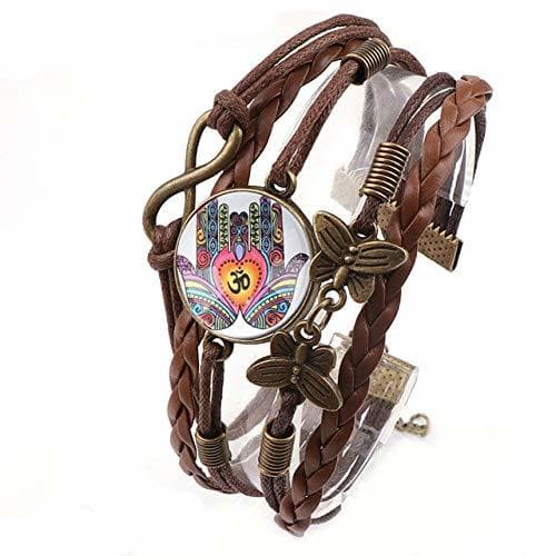 Lugar Inveroo Hombres Brown Artificial Cuero Pulsera Rock Biker Pulseras Mandala Bandanna Glass