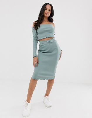 Fashion Belted skirt with lettuce hem in blue | ASOS