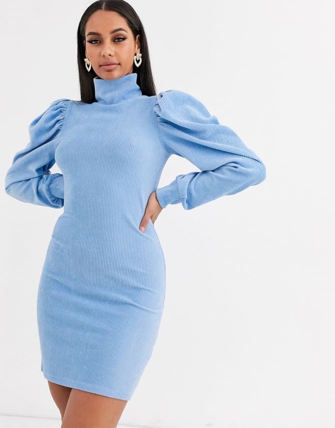 Product ASOS DESIGN high neck puff sleeve dress in cord