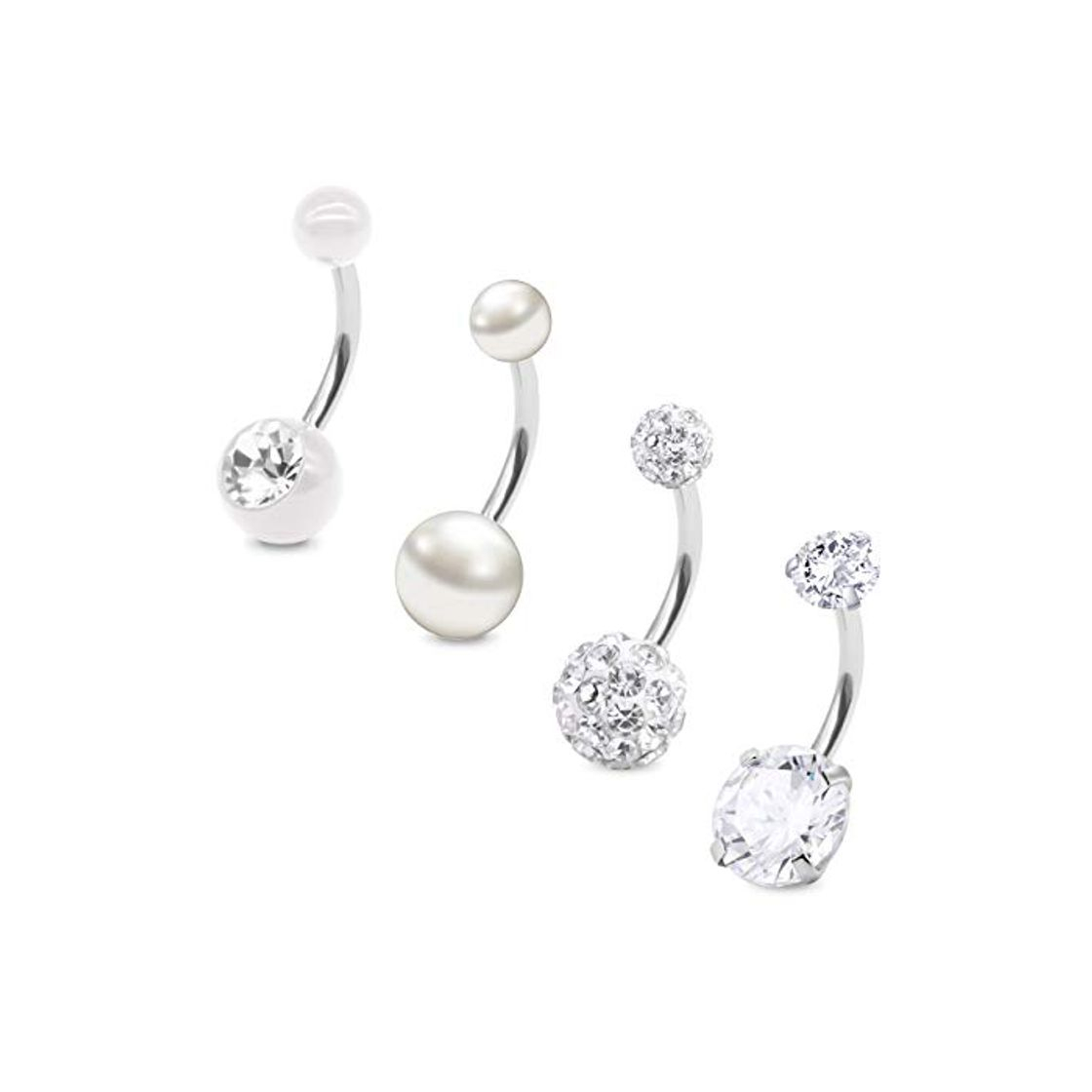 Product MODRSA 14 Gauge Piercing Ombligo Anillo Acero Inoxidable Cristal Bola & CZ