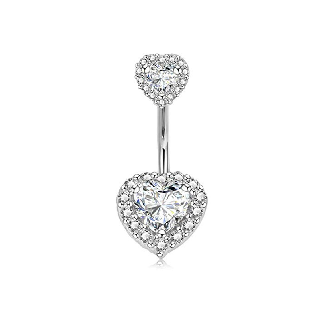 Product Crdifu Corazón Anillo de Ombligo Acero Inoxidable con Tapa CZ Barras de Barra de Ombligo 14G Joyas de Piercing