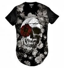 Fashion Camiseta Longa Skull Flowers Cemitério de Caveiras com Flore