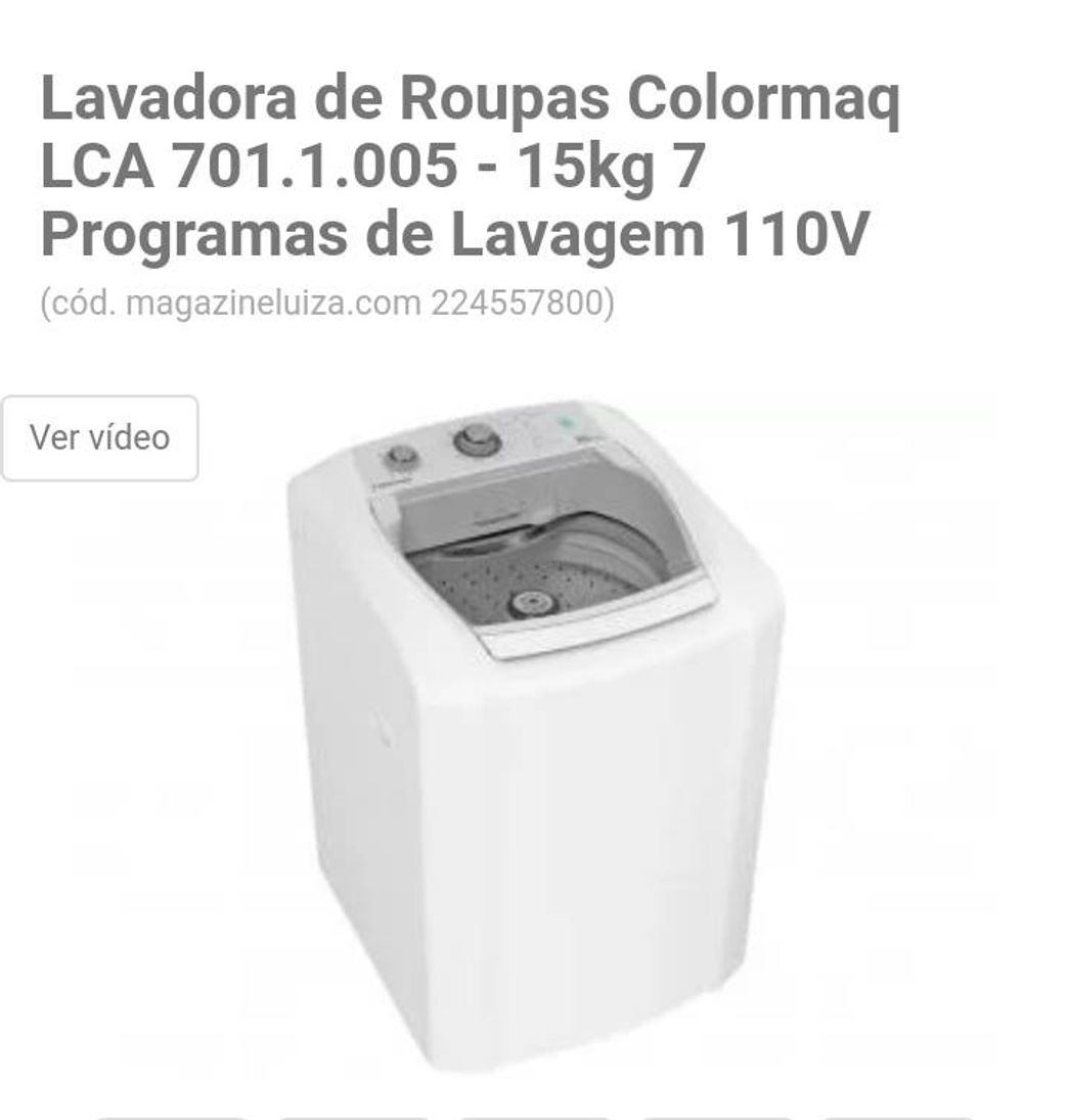 Moda Lavadora de Roupas Colormaq LCA 701.1.005 - 15kg 7 Programas