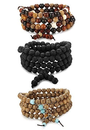 Fashion Besteel 3 Piezas 108 Bolas Pulsera Cuentas Budistas Collares Piedras Madera Brazalete