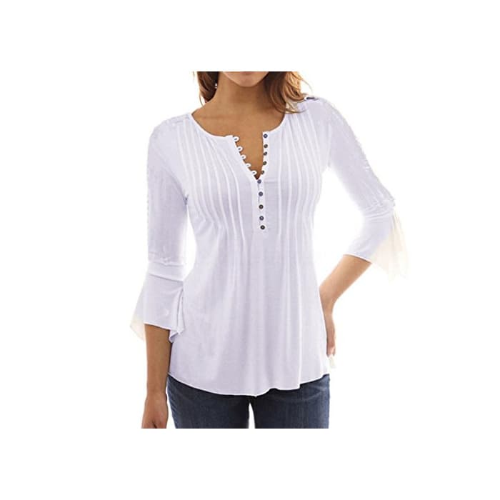 Fashion UMIPUBO Mujer Blusa 3/4 Manga Camisas Elegante Camisetas Primavera Verano Cuello en