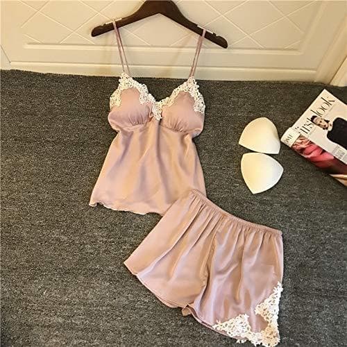 Product LXFDSY Conjunto de Dos Piezas de Encaje Mujeres Pijamas de Seda de