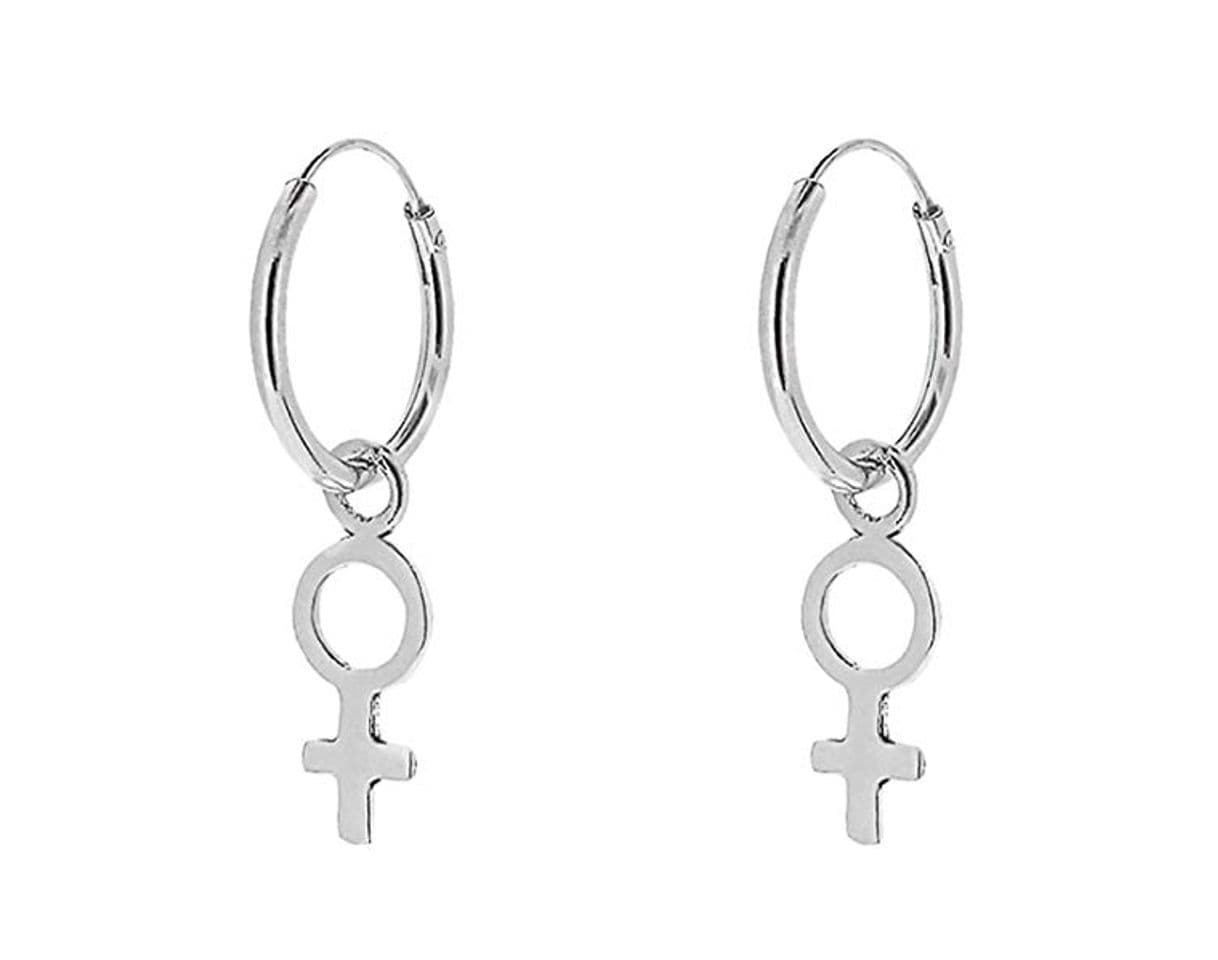 Fashion ENTREPLATA Pendientes Plata de Ley 925 Aro Colgante Símbolo Mujer Femenino Feminista Venus