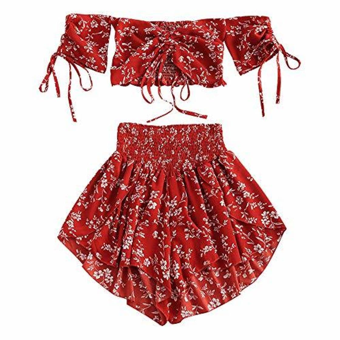 Moda ZAFUL Trajes de Baño Mujer Top Corto Lazada Delantera Estampado Hombro Descubierto