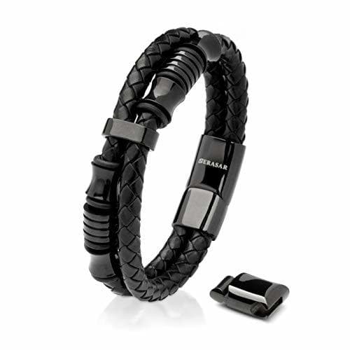 Lugar SERASAR 17cm Negro Pulsera de Cuero Hombre Chico Pulseras Hombres Brazalete Brazaletes