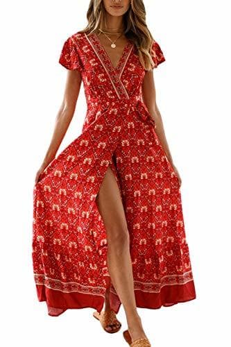 Producto Vestido Mujer Bohemio Largo Verano Playa Fiesta Floral Manga Corta Cuello en