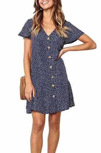 Producto Ajpguot Verano Mujer Impresión Mini Vestidos de Playa Elegante Corto Dress de