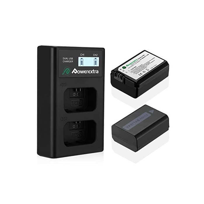 Electrónica Powerextra Sony NP-FW50 Reemplazo 2 X 1500mAh Batería Rercargable con Inteligente Pantalla