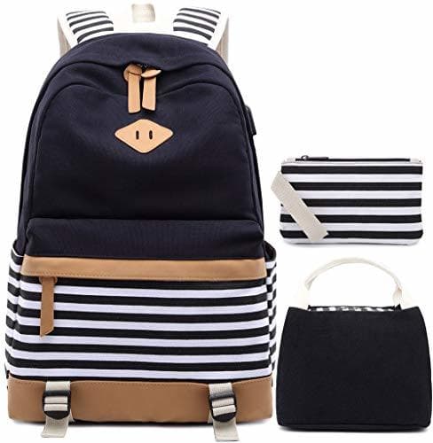 Producto Mochila de Lona a Rayas Cabe 15.6"Laptop Bolsas Escolares para niñas Adolescentes