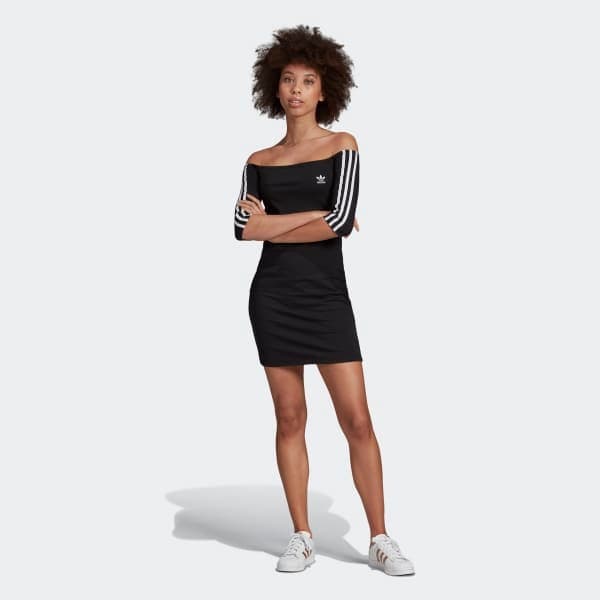 Fashion adidas Vestido com Decote Ombro a Ombro - Preto | adidas Portugal