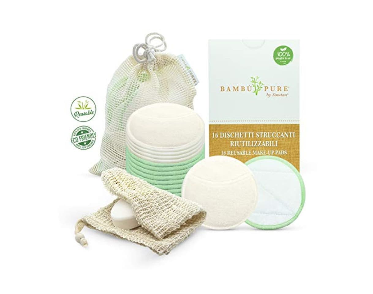 Producto Discos desmaquillantes lavables de bambú y algodón reutilizables Zero Waste esponja Konjac limpiador exfoliante facial ojos bolsa sisal para crub cuerpo idea regalo