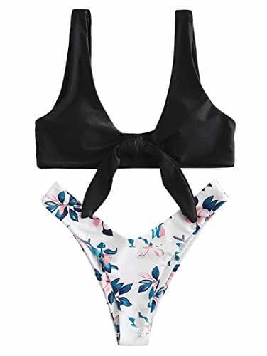 Moda ZAFUL Bikini Set con Relleno Traje de Baño Dos Piezas con Nudo