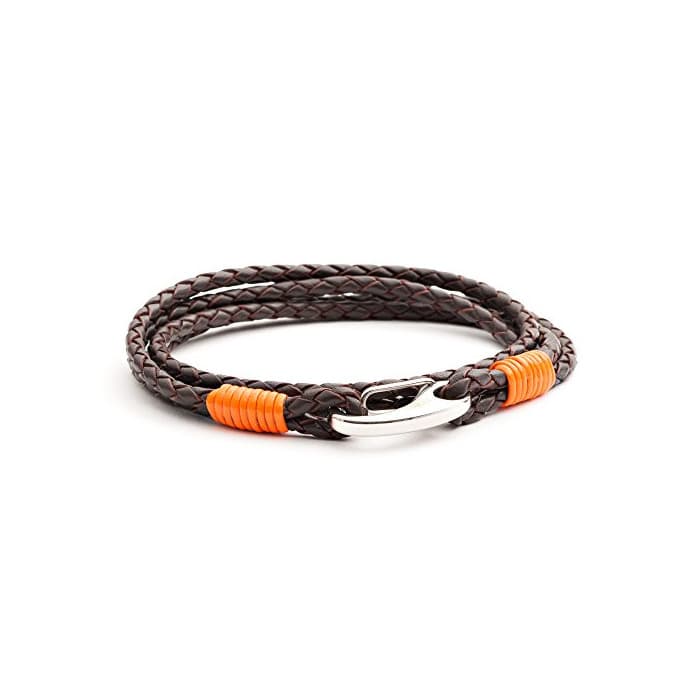 Moda Tribal Steel 210 mm Pulsera doble de hombre en cuero marrón y