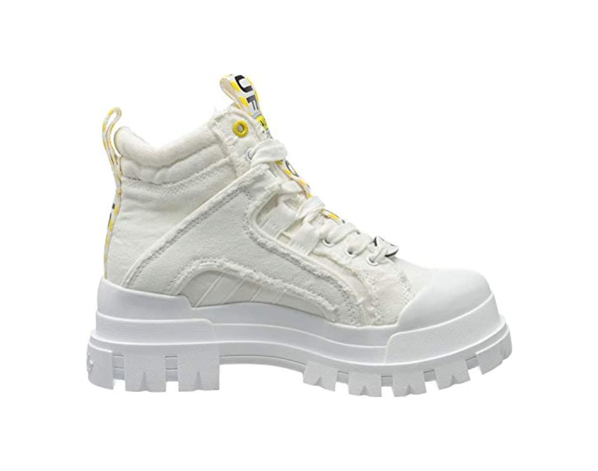 Moda Buffalo Panthera Mid, Botas Militar para Mujer, Blanco