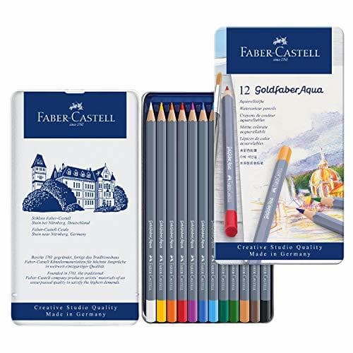 Producto Faber-Castell 114612 - Estuche de metal con 12 ecolápices acuarelables hexagonales Goldfaber