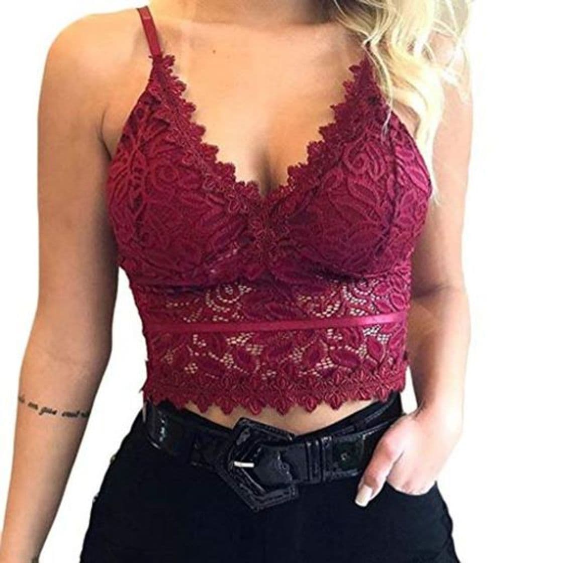 Fashion Luckycat Mujer Sexy Sujetador de Encaje Profundo V Bralette Ropa Interior inalámbrica Ropa Interior