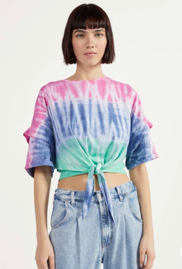 Moda T-shirt cropped com nó Tye Die😍