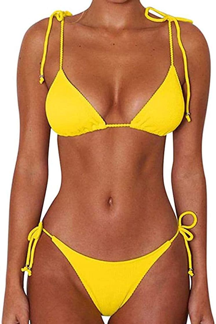 Product JFan Bikini de Lazo Acanalado para Mujer Traje de Baño Brasileño con Parte Inferior Descarada