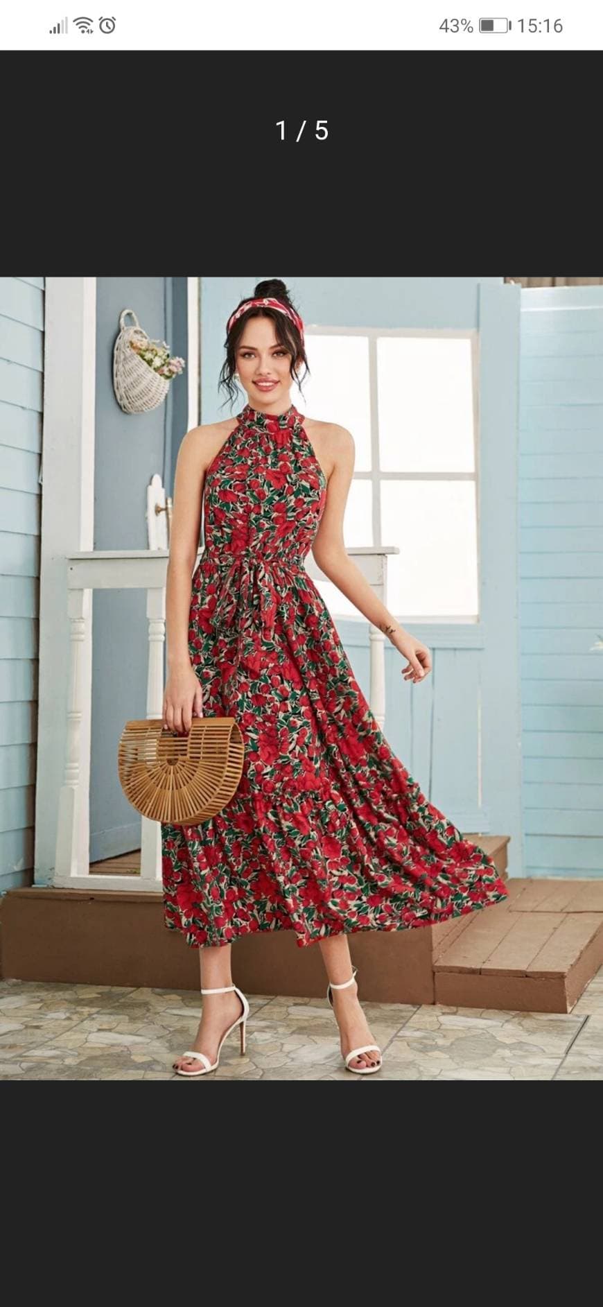 Fashion Floral Print Belted Halter Dress

