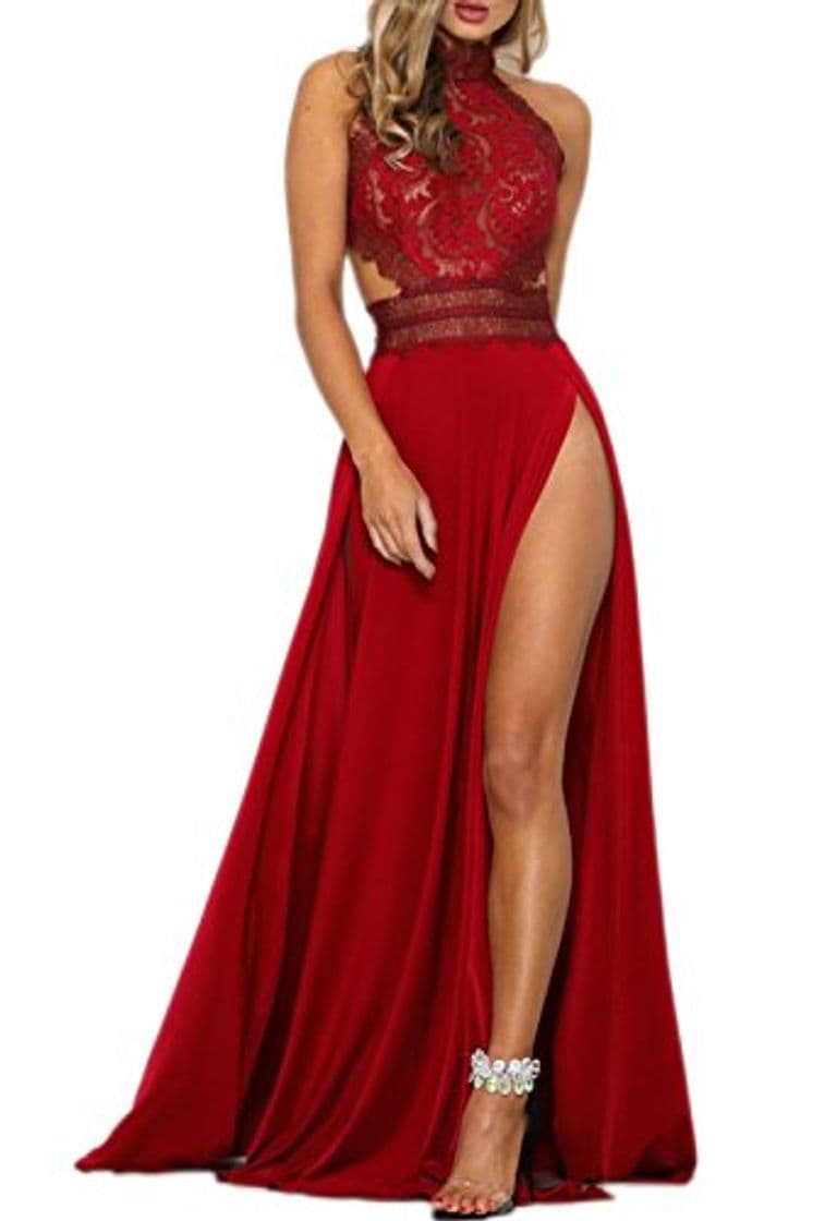 Product Mujer Maxi Vestido Sexy Sin Mangas Cabestro Backless División Cordón Sólido Fiesta Paseo Vestidos Rojo S