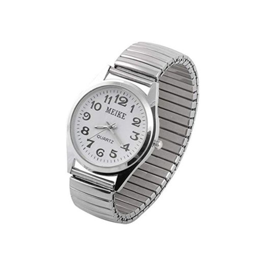 Producto DealMux Metal de Las señoras de la Venda elástico del número arábigo dial Redondo Reloj de Pulsera de Plata del Tono