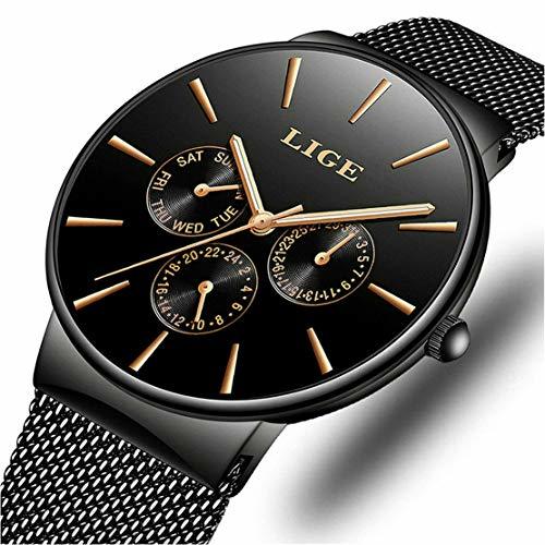 Fashion LIGE Relojes Hombres Impermeable Deportes Cuarzo Analógico Reloj Hombre Moda Negro Acero