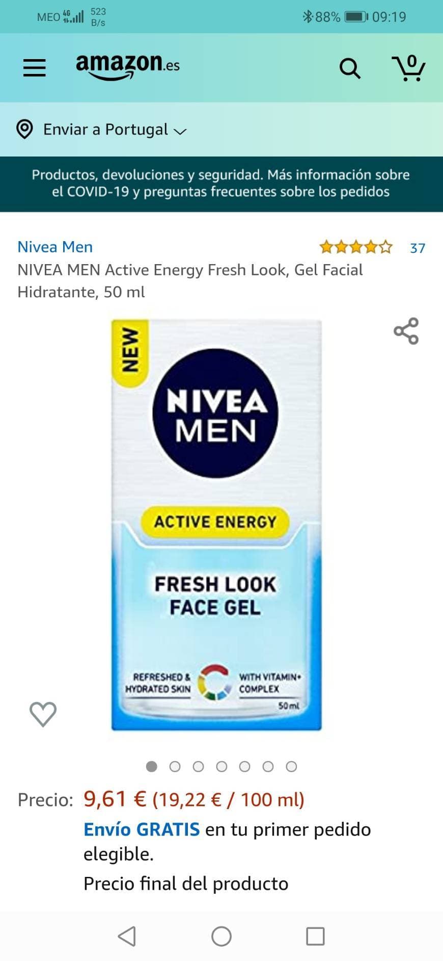 Producto Nivia men gel facial Hidratante 50ml