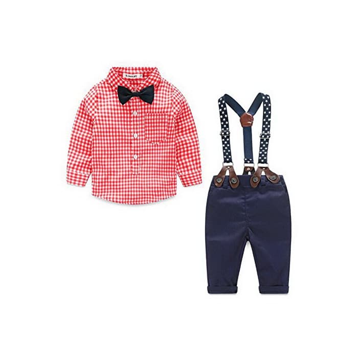 Product Odziezet Pantalones con Tirantes Bebe Niño Niña Camisa de Cuadros Conjunto Trajes