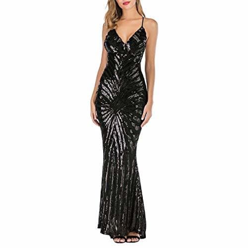 Producto ZODOF Vestidos de Lentejuelas Mujer Sexy Borla Color sólido Cuello en V