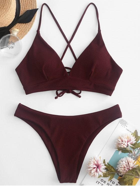 Product Bikini cami com nervuras e laço