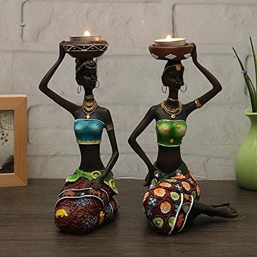 Producto Escultura Estatua Adornos Regalos 2 Unids Mujeres Africanas Resina Estatua Candelabro Decoración