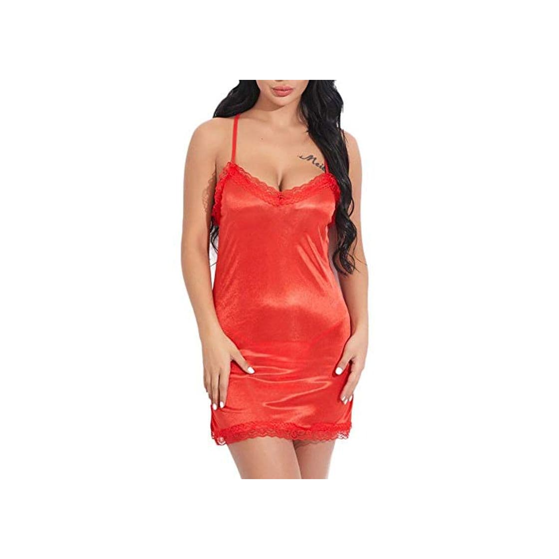 Producto Saltos De Cama Y Camisolas para Mujer Ligas Y Ligueros para Mujer Mujeres Encaje Ropa De Dormir Sexy Lencería Seda Satén Vestido De Noche Sólido Suave Camisones Sexy Tallas Grandes Ropa De D