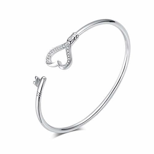 Product SISMIURRA Pulsera Brazalete Corazón y Llavero Pulsera Mujer Plateada Original para Madre