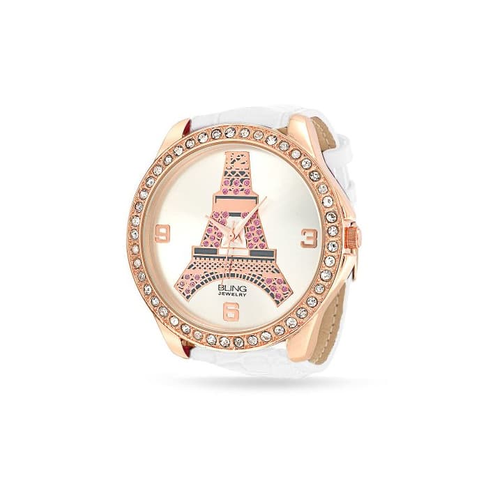 Product Dial Blanco Redondo Grande Cristal Bisel Chapado Oro Rosa Torre Eiffel París