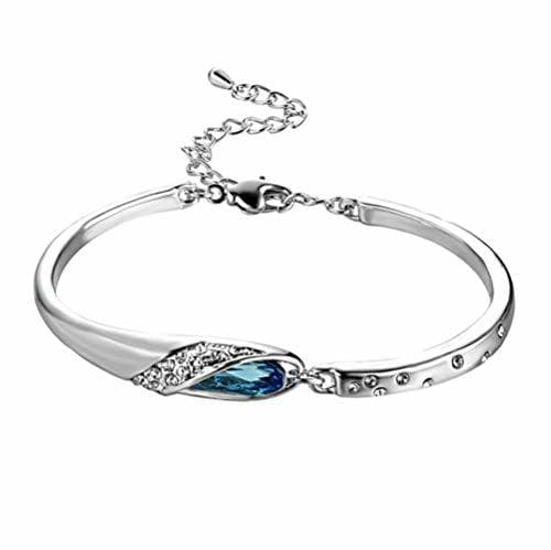 Product H.L Mujer Brazalete Pulsera Oro Blanco Plateado con Cristales ovalados Azules de