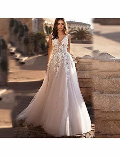 Lugar ERHUAN Cuello En V 3D Floral Apliques De Encaje Vestidos De Novia