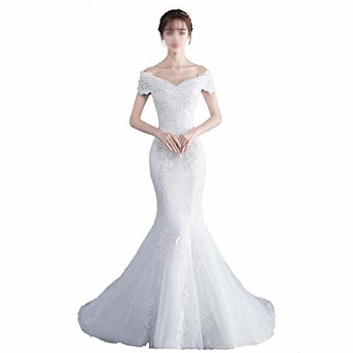 Place Foto Real 2019 Cuello Barco Hermoso Vestido de Novia de Encaje para