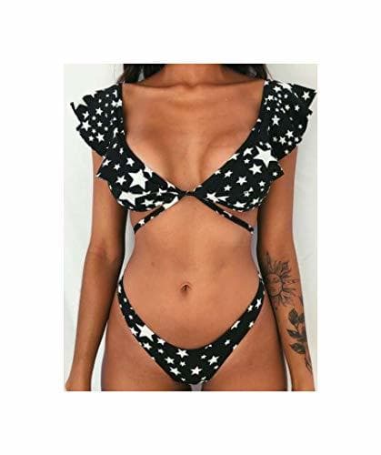 Place Off The Shoulder Print Ruffled Bikini Mujer New Sexy Swimwear Women Swimsuit