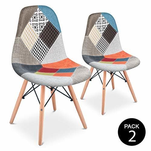 Lugar Mc Haus Pack 2 Sillas Comedor Vintage Diseño Tapizado Estilo Patchwork