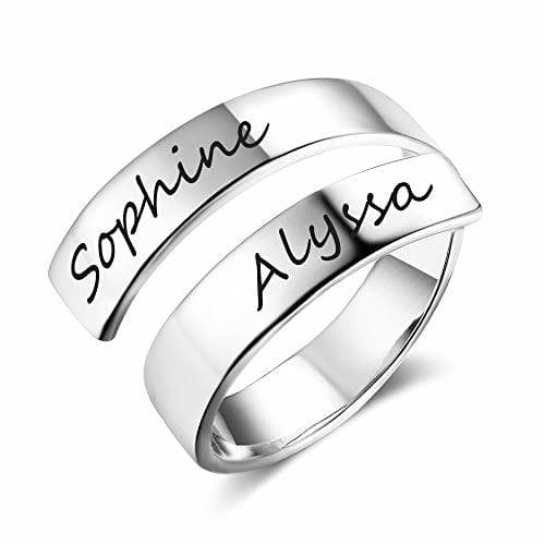 Place Grand Made Personalizado Nombre Twist Ring 2 Nombre Abierto Ajustable Grabado Nombre